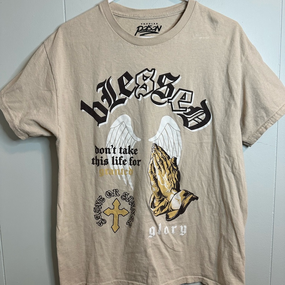 Tan Short Sleeve Tee with Blessed Graphic